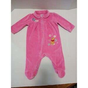 VTG Disney Winnie The Pooh 1-piece Footed Pink Sleeper Zip-Up 3-6mths Embroidery